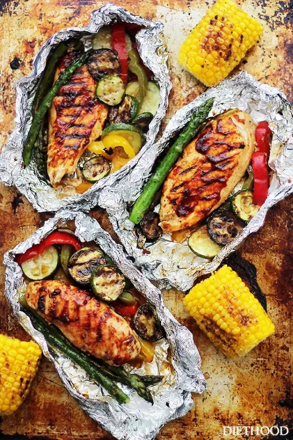 Grilled Barbecue Chicken and Vegetables