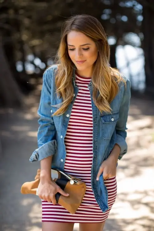 Red & White Stripes with Denim