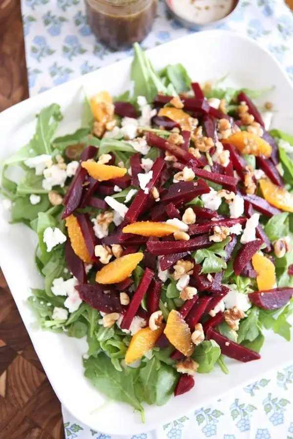 Spring Beet and Goat Cheese Salad with Toasted Walnut Balsamic Vinaigrette
