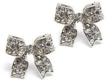 Fashion Crystal Pave Bow Ribbon Stud Earrings Silver
