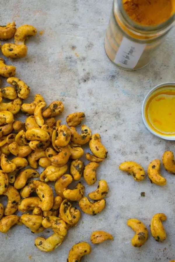 Turmeric Cashews Tossed with Cayenne, Nori, and Sesame