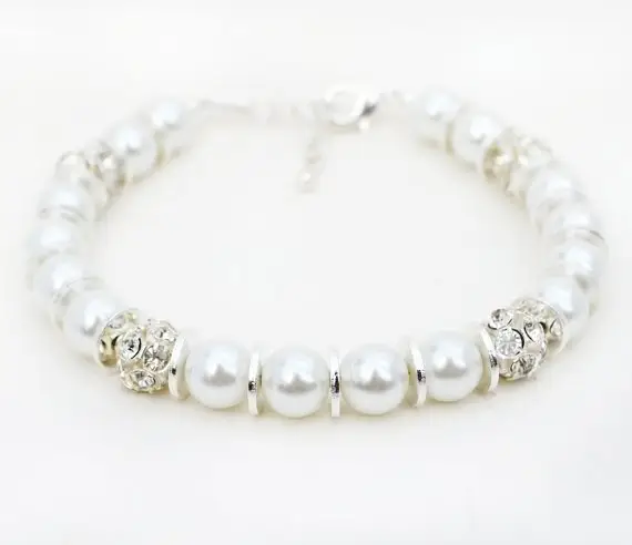 White Pearl Beaded Rhinestone Bracelet