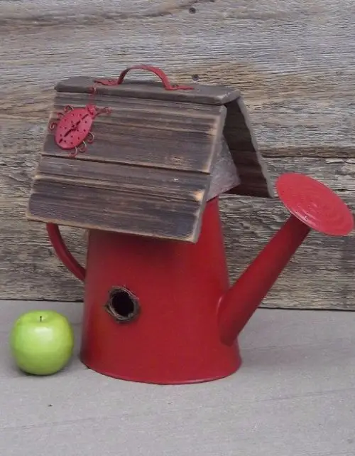 Red Watering Can Birdhouse