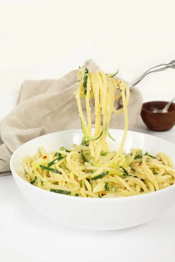 Garlic Parmesan Zucchini Noodles and Spaghetti Pasta
