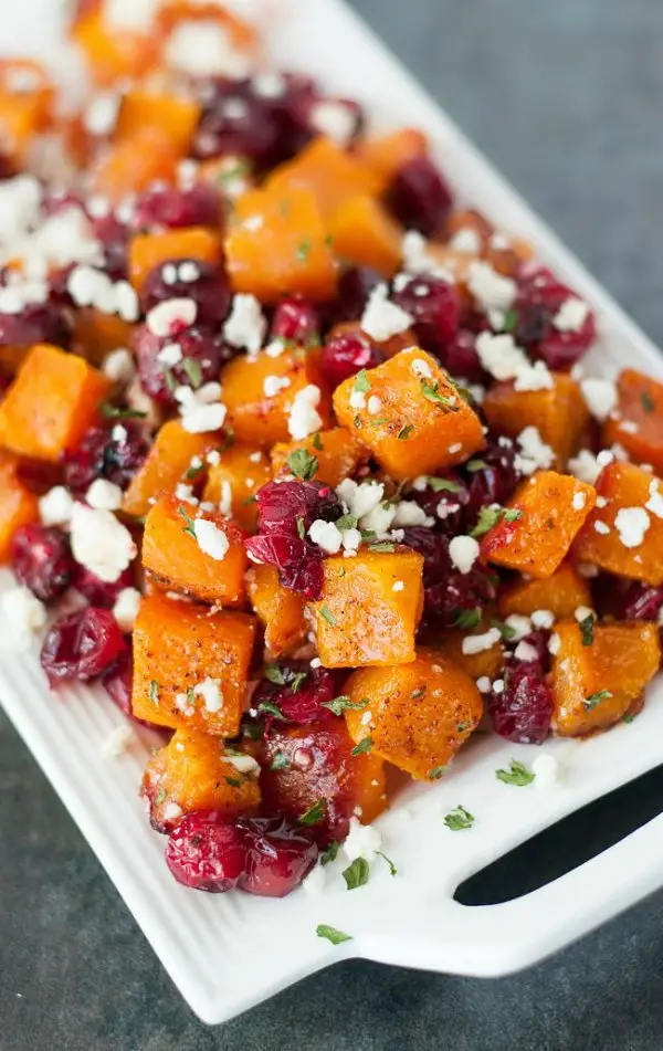Honey Roasted Butternut Squash with Cranberries and Feta