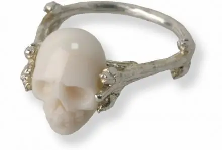White Skull on a Tree Branch Inspired Ring