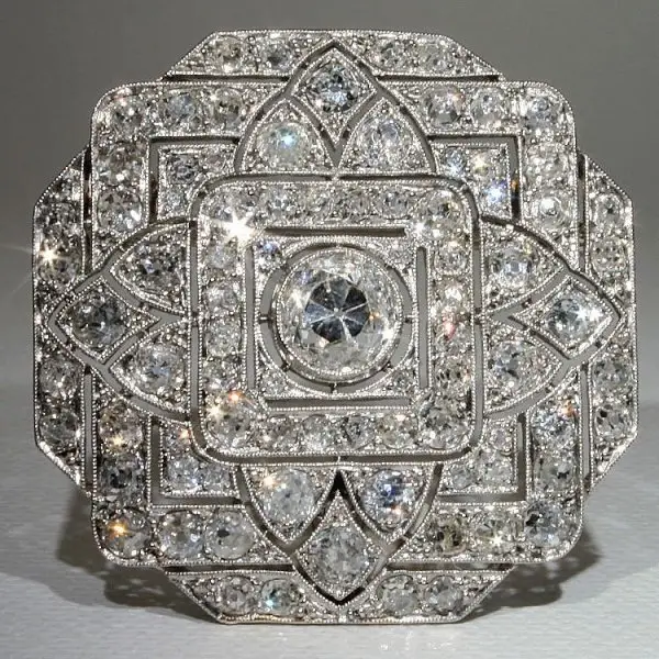 Spectacular Platinum Art Deco 6 Carat Diamond Pin and Pendant