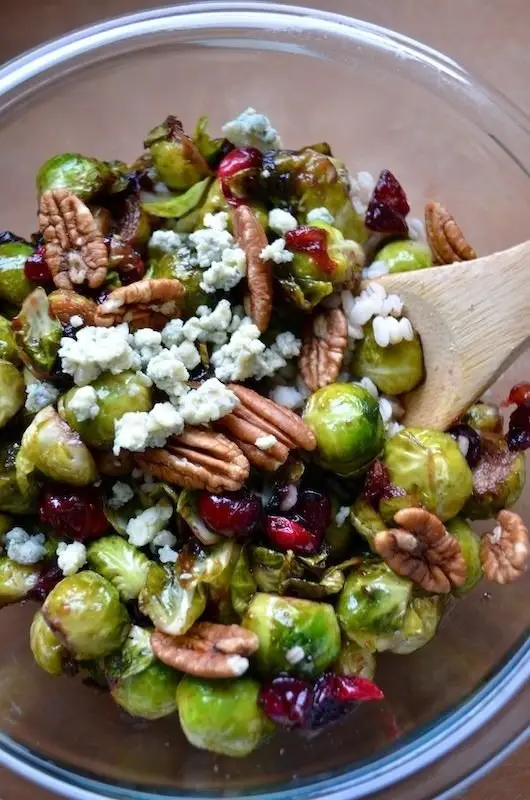 Pan-Seared Brussels Sprouts with Cranberries, Feta Cheese & Pecans